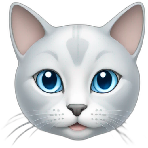 A blue-eyed light gray cat with a macbook computer emoji