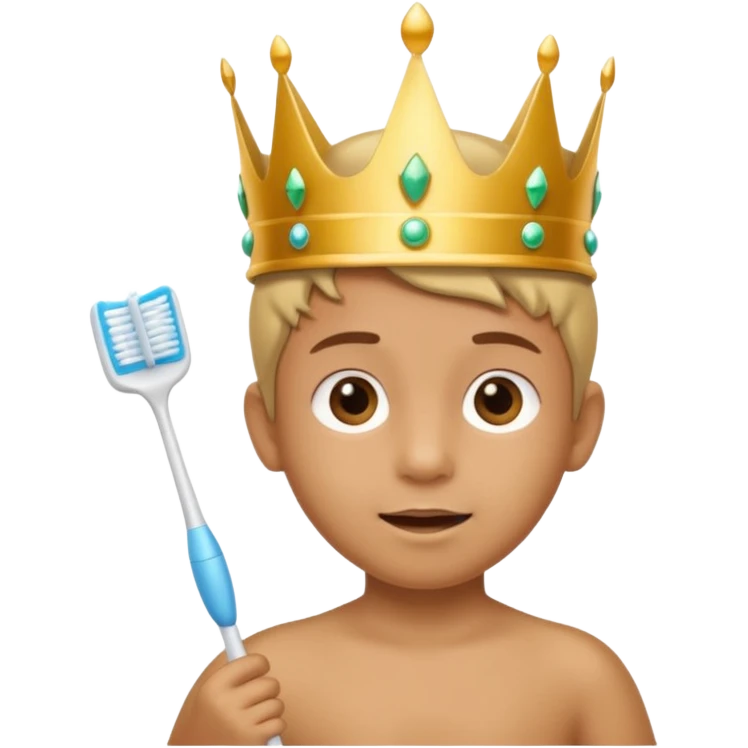 Creat an emoji for child with wearing small crown and flying holding toothbrush emoji