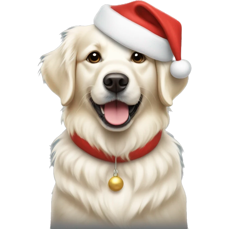 White golden retriever with santa hat emoji
