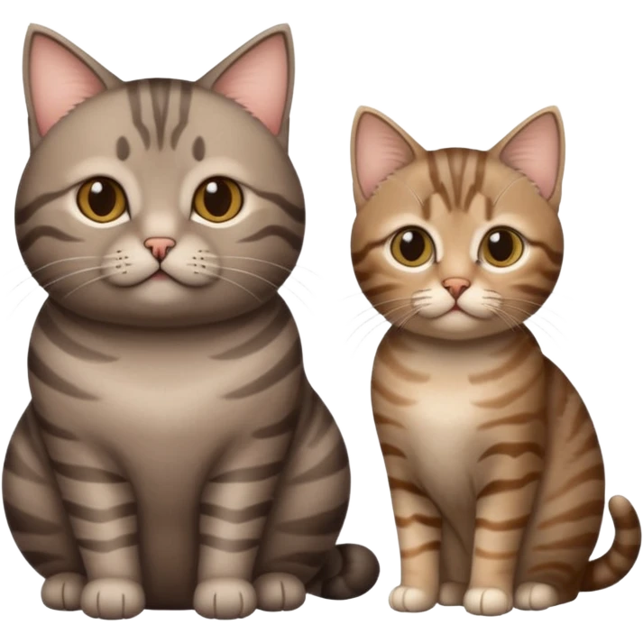 one fat brown grey tabby cat and one thin brown grey tabby kitten one thin emoji