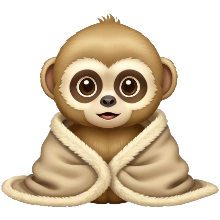 Baby gibbon cozy in a blanket  emoji