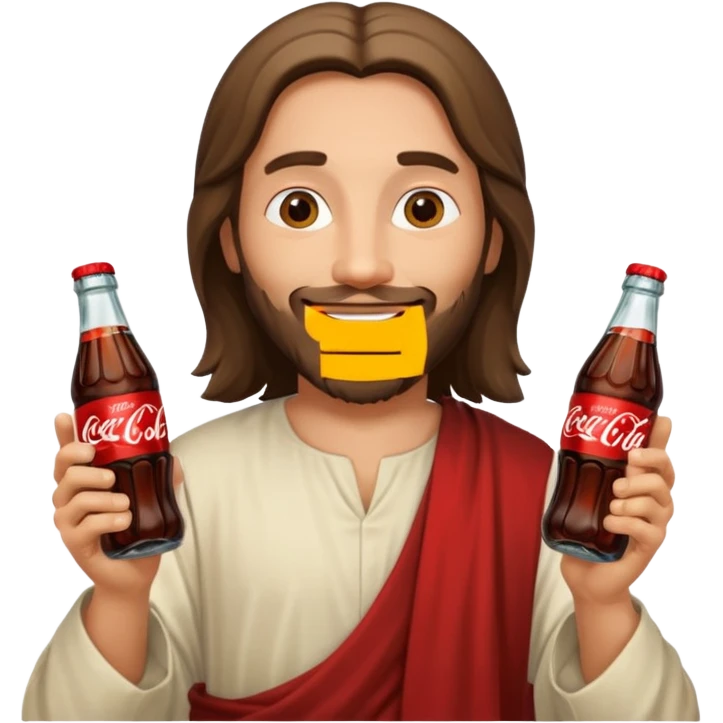 Иисус счастливый дережит в двух руках бутылочки с coca-cola 0,3 emoji