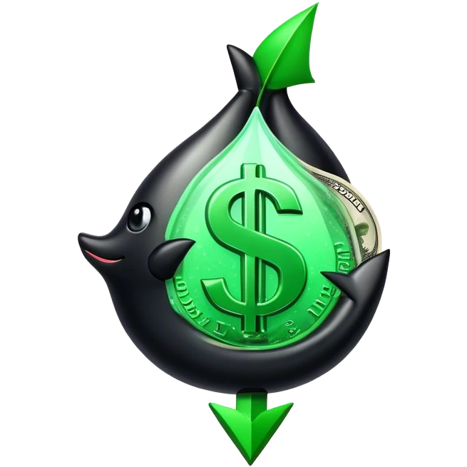 Black caviar with dollar sign and green Arrow up on top of it emoji