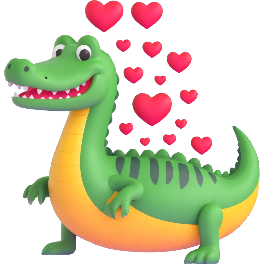 love-struck crocodile with hearts emoji