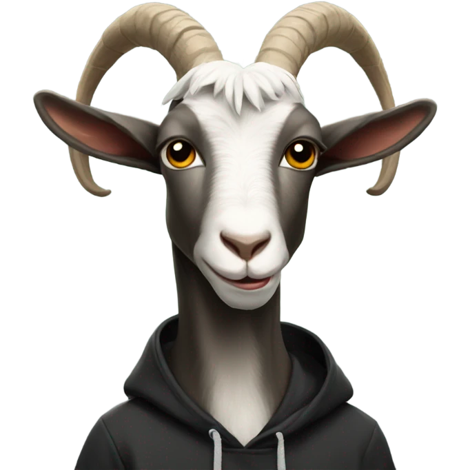 Goat with horns wearing a black hoodie emoji