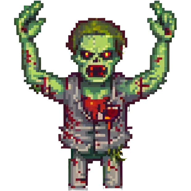 an angry zombie, arms up, bloody and crooked emoji