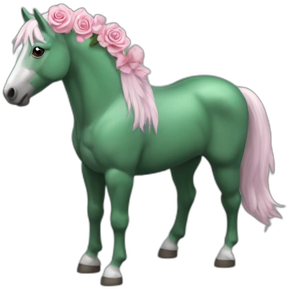 cheval vert avec des ailes roses emoji