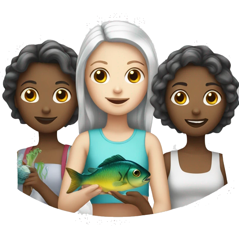Three white girls with fish emoji