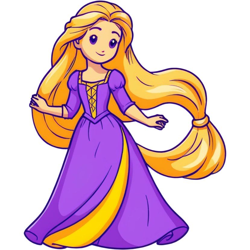 Disney Princess Rapunzel with extremely long golden blonde hair and purple dress emoji