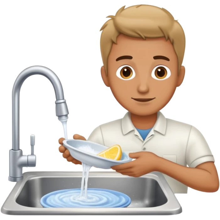man washing dishes at kitchen sink emoji