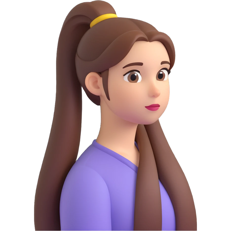 girl character with long straight hair in a ponytail and a thoughtful expression, emoji style emoji