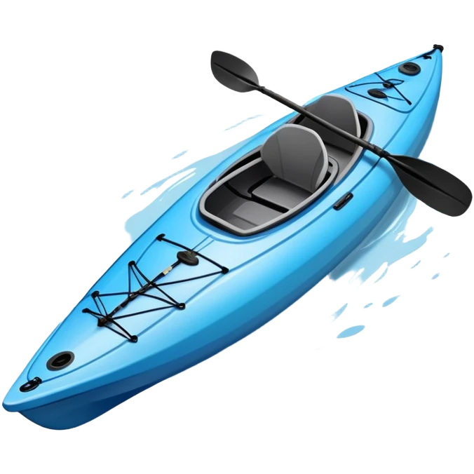 An icon showing a close-up of a sleek kayak with double-bladed paddles gliding through water. Splashes surround the boat as it cuts across a calm surface, symbolizing speed and focus. Transparent background emphasizes the dynamic and personal nature of kayak paddling. emoji