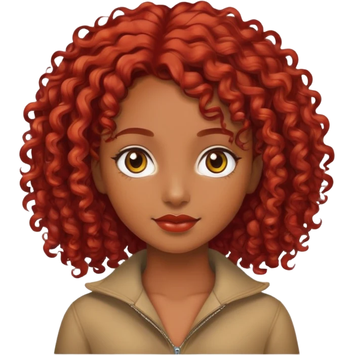 Brown skinned girl with red curly medium length hair emoji