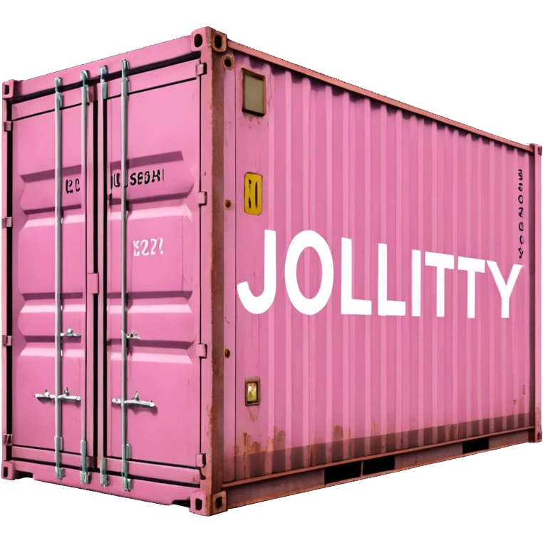 a pink shipping container with the words "Jollity & Co." in big letters on the long side emoji