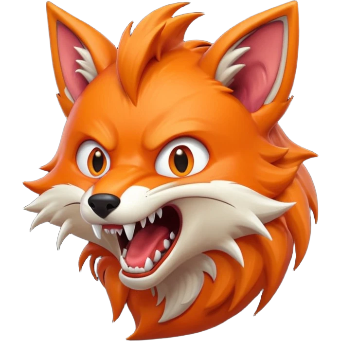 Angry Fox mouth open, scary teeth, side view, monster big mouth emoji