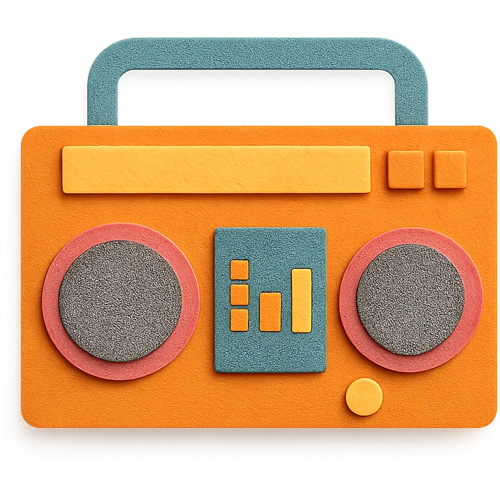 retro boombox with visible paper textures, front view, paper-craft style emoji