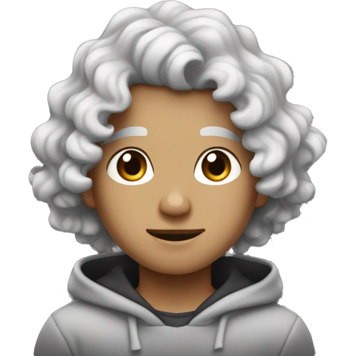 white boy with black wavy curls black eyes with grey hoodie  emoji