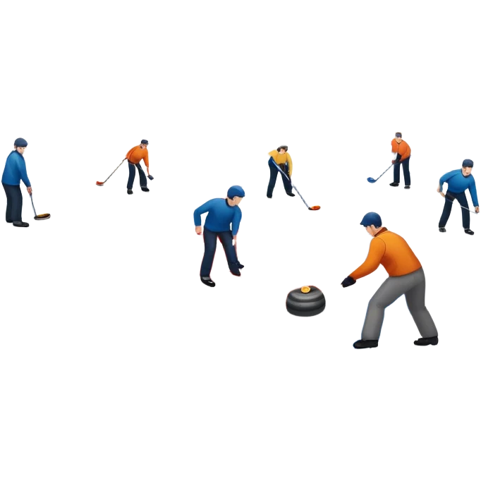An icon showing a curling match on an indoor ice stadium, with a polished curling stone gliding toward the target and players sweeping. Spectators watch from stands, and flags hang above the rink. Transparent background highlights strategy and focus in the sport of curling. emoji
