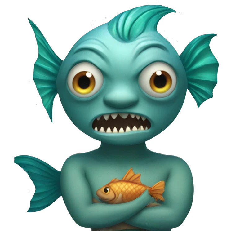 merpeople: ugly evil Underwater-dwelling beings with the upper body of a human and the lower body of a fish, known for their beautiful singing voices and protective nature. emoji