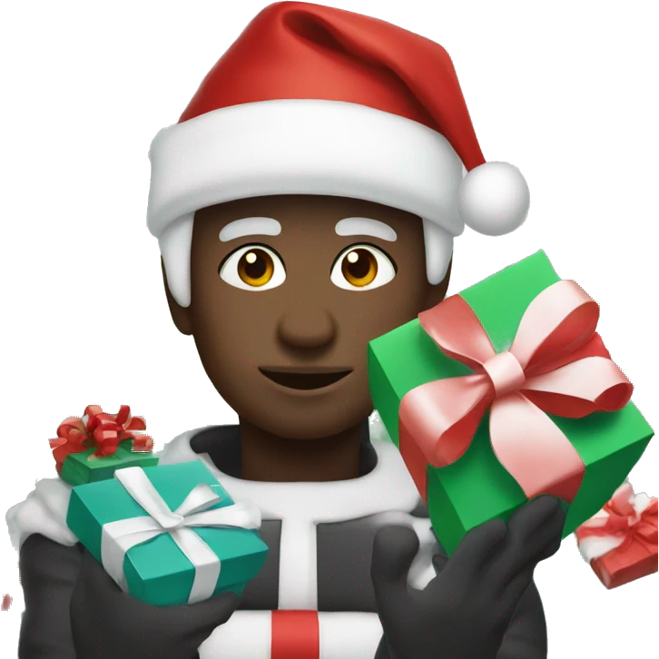 black Christmas gifts under a white Christmas tree  emoji