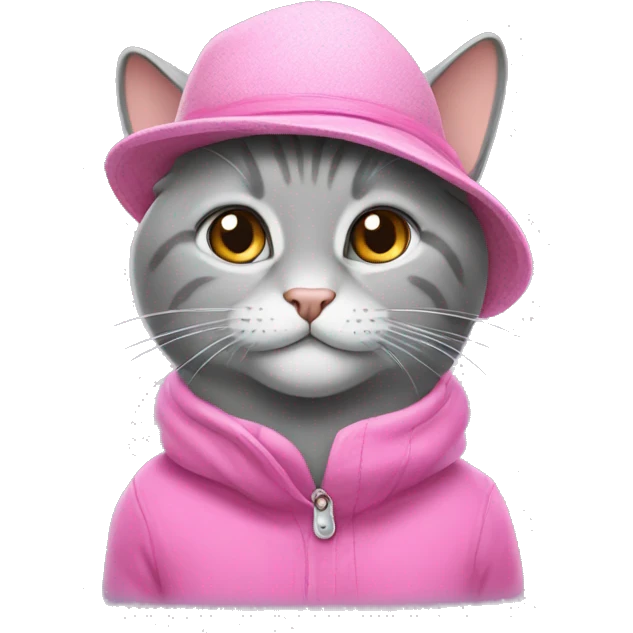 Grey Britain cat in pink hat emoji