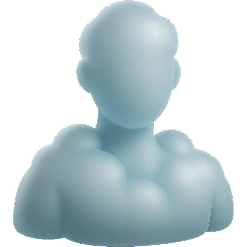 shoulder-up person fully made of white fluffy convex clouds, matte glass style, no background emoji