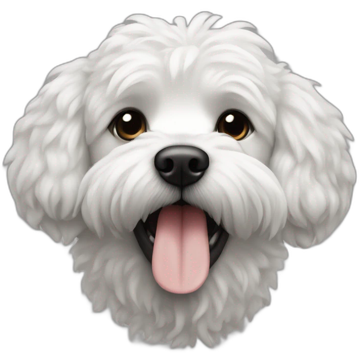 Caniche avec tâches blanc et noir qui tire la langue emoji