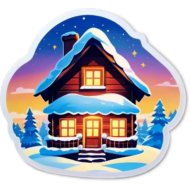 Schneebedecktes haus mit einem Glasdach Nordlichter am Himmel emoji
