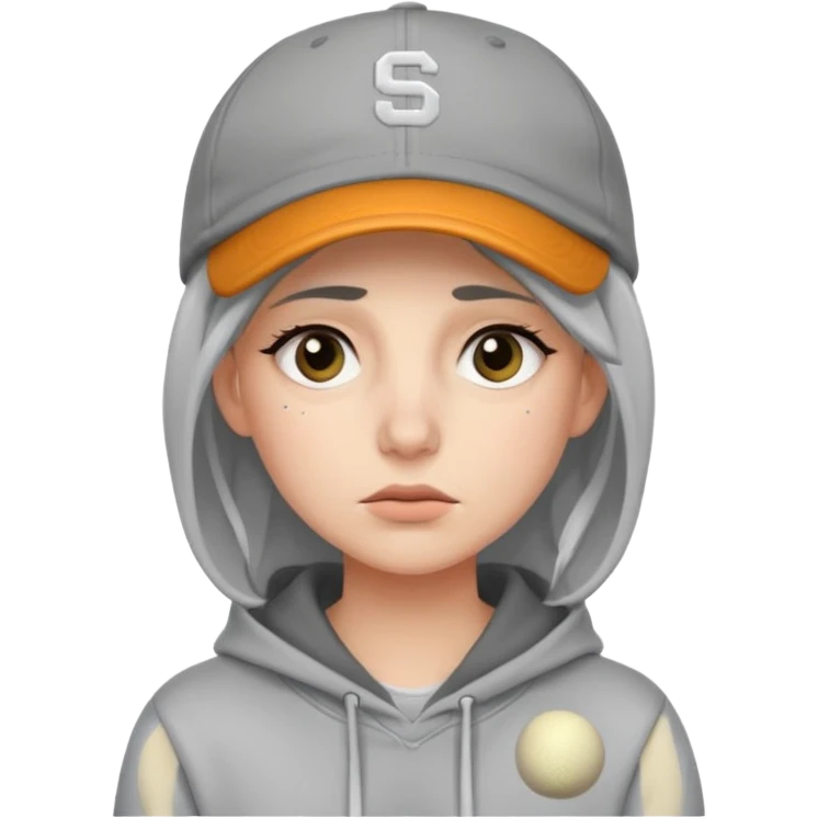 Female tech developer going back to work after christmas holidays, looking tired and wearing a hoodie and a baseballcap that says "S V T" emoji
