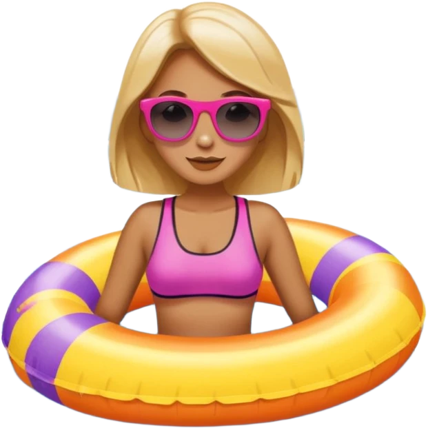 Woman floating in a floatie at the lake emoji