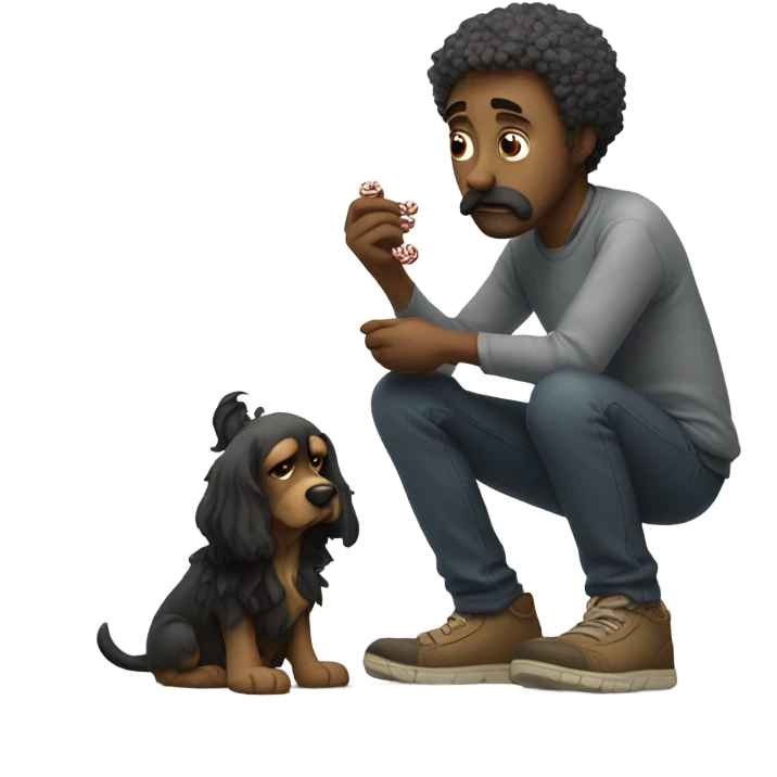 sad guy, eating licorice with his dog, homeless and very depressing emoji