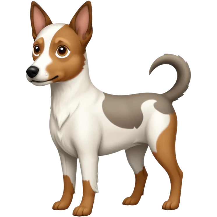 a full body large white floppy eared parson russell looking dog the size of a kelpie with light brown ears and a light brown patch on one eye and a large snout emoji