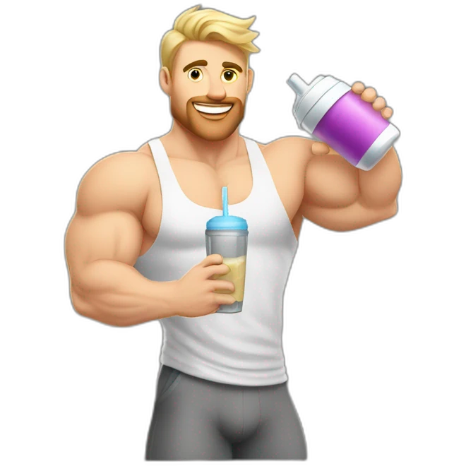 caucasian white muscled guy drinking a protein shake, goes to the gym everyday and works in tech emoji