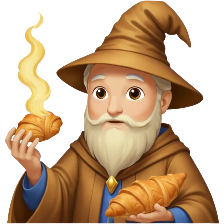 A wizard who conjures up a croissant emoji