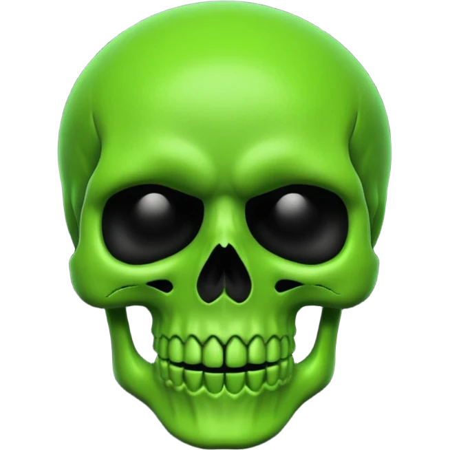 Generate a gothic style emoji of a skull face, in neon color scheme. 3D render emoji