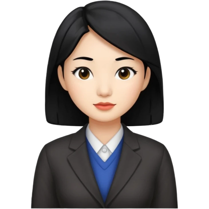 직업이 마케터인 왼쪽 밑에 작은 점이 있는 검정머리의 아시아 여자 emoji