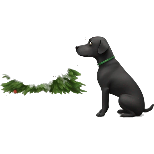 Dog looking at Christmas tree emoji