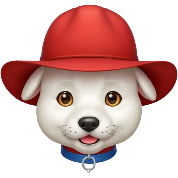 white dog with red mustache and farmer hat and earring emoji