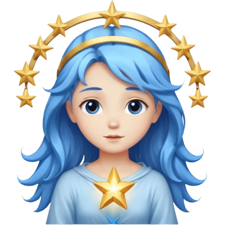 A soft-faced angel with flowing blue hair and glowing halo, holding a small star.






 emoji