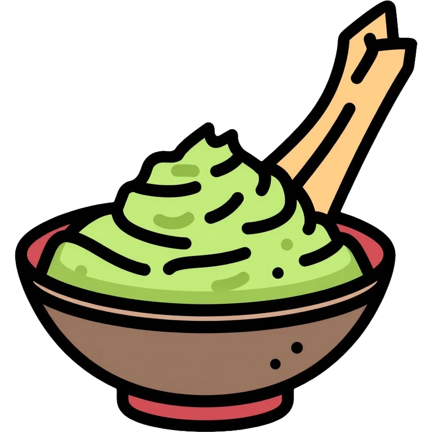 Wasabi root and ground wasabi paste in a bowl emoji