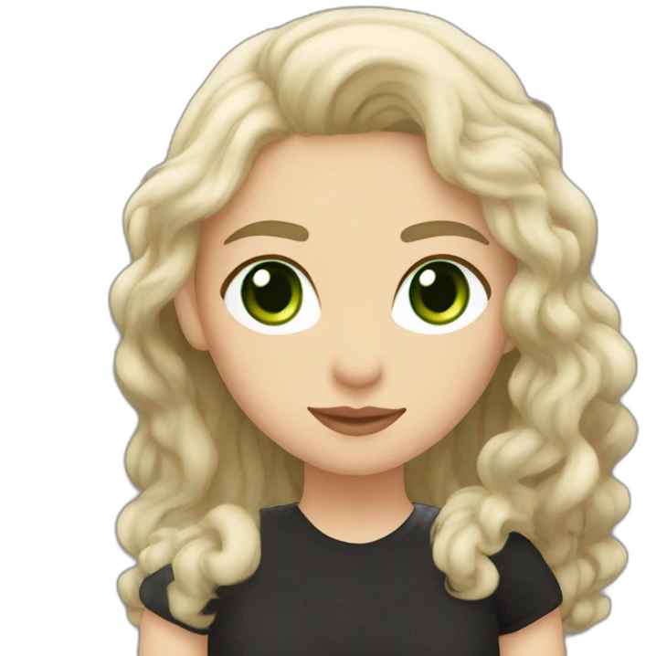 Daenerys with wavy light brown hair and green eyes in a black t shirt emoji