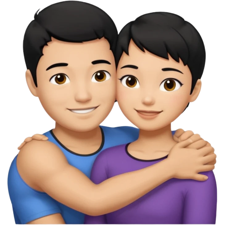buff Asian Man black hair hugging girl with black pixie cut  emoji