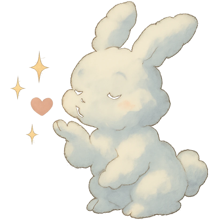 cloud bunny blowing a kiss with sparkles, soft ghibli style emoji