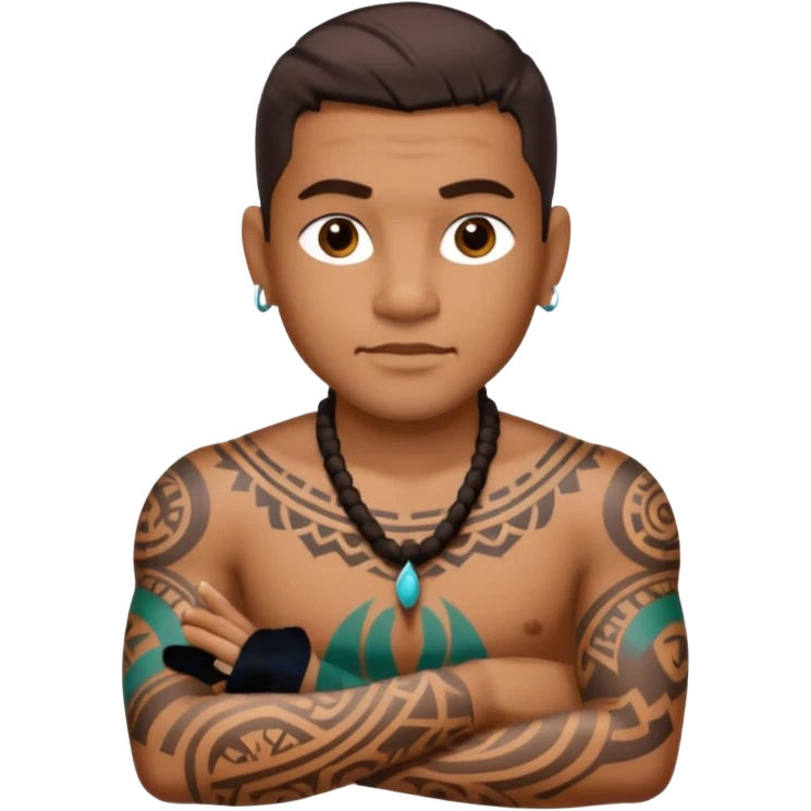Hawaiian Polynesian male with tribal tattoo sleeve emoji