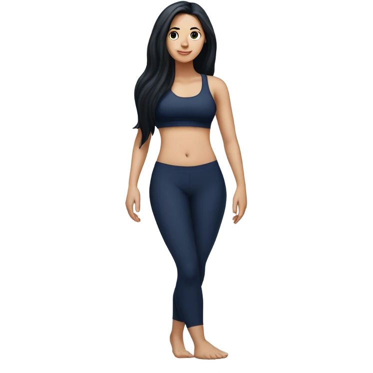 full body Pilates white girl long black hair with tattoo navy blue wear emoji