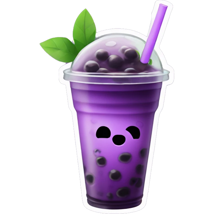 Purple boba tea with flat lit and green straw emoji