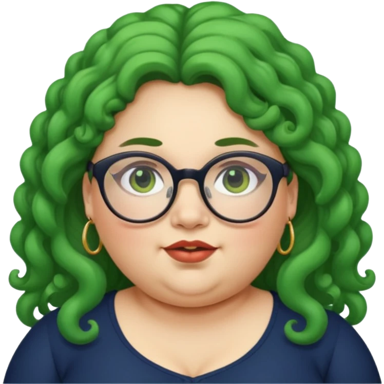  glassess and green curly long haired fat girl earrings emoji