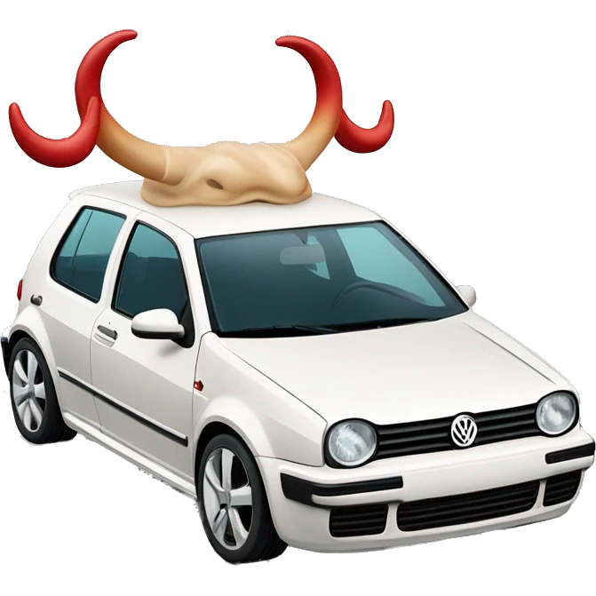 Volkswagen Golf with Bull horns on the hood￼ emoji