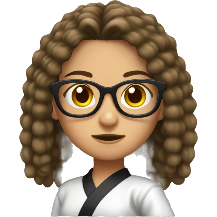 Girl doing karate stance with glasses and long, crimped, brunette hair  emoji