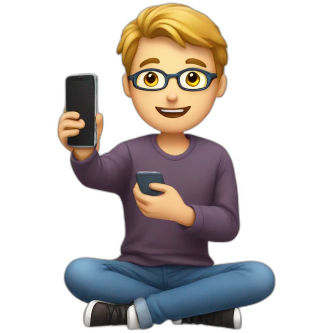 a student takes an exam with a mobile phone in his hand emoji